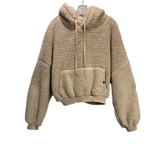 POPFLEX Tops - Popflex So Magical Teddy Hoodie Tan Sherpa Cropped Fleece Womens SM Cozy Pocket